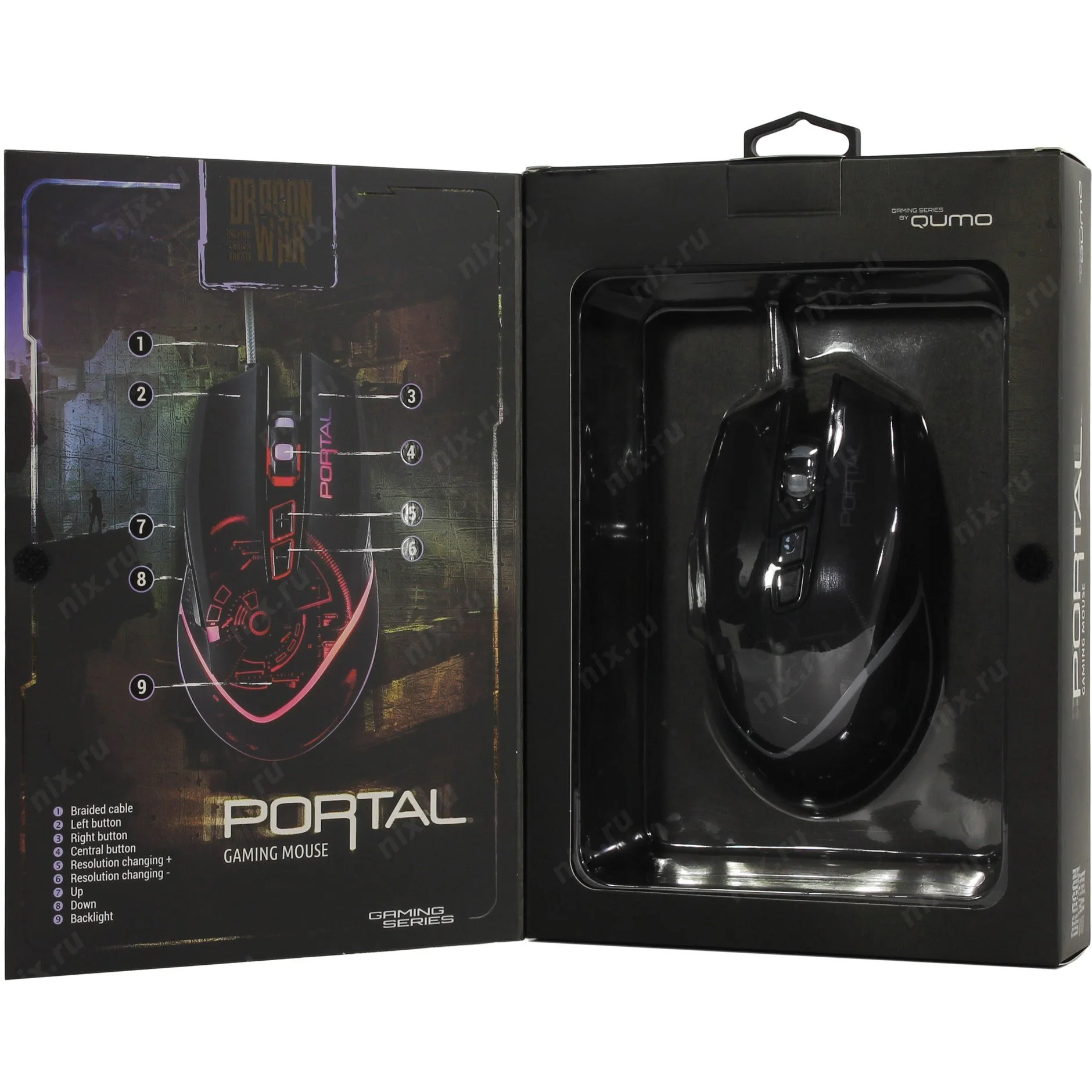 Мышь проводная Qumo Portal M39 черный, 3200 dpi, USB, кнопки - 6
