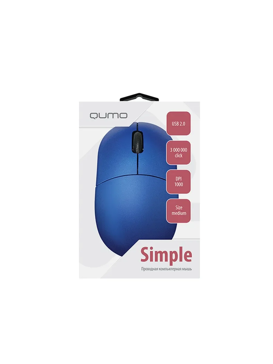 Мышь проводная Qumo Simple Office M92 синий, 1000 dpi, USB, кнопки - 3
