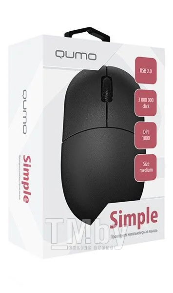 Мышь проводная Qumo Simple Office M92 черный, 1000 dpi, USB, кнопки - 3