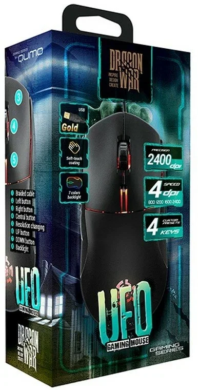 Мышь проводная Qumo UFO M77 черный, 2400 dpi, USB, кнопки - 6