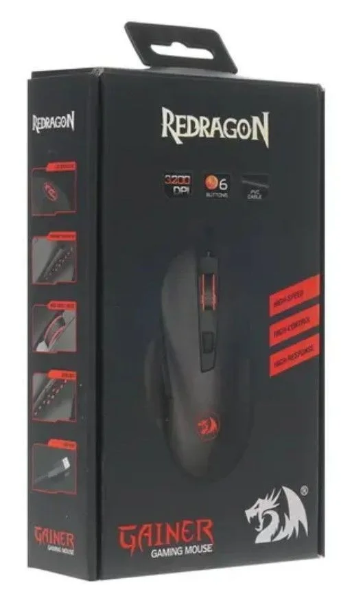 Мышь проводная Redragon Gainer черный, 3200 dpi, USB, кнопки - 6