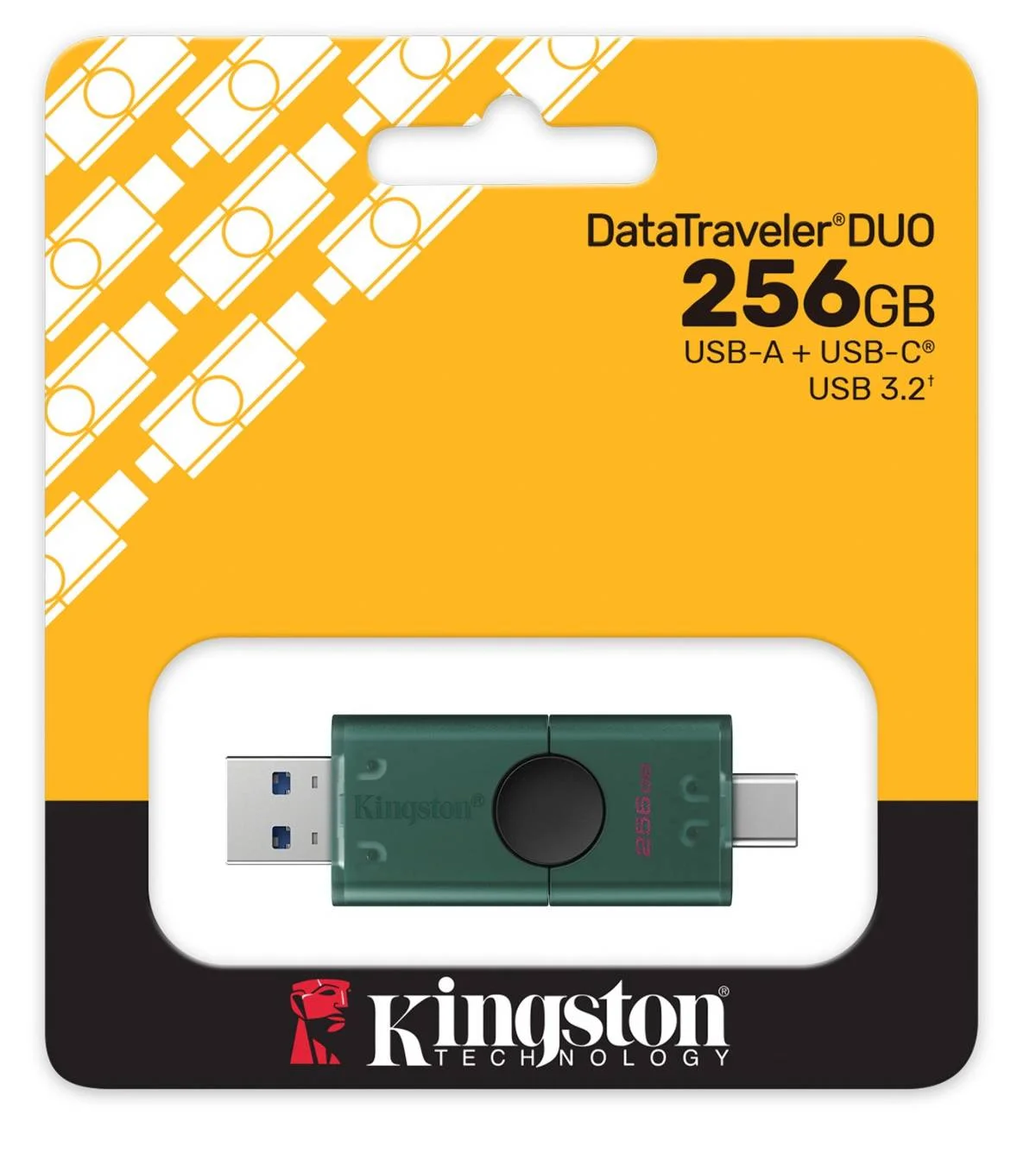 Флешка USB Kingston DataTraveler Duo (DTDEG2/256Gb), 256Gb, USB3.2/Type-C, R/W 150/60, зеленая