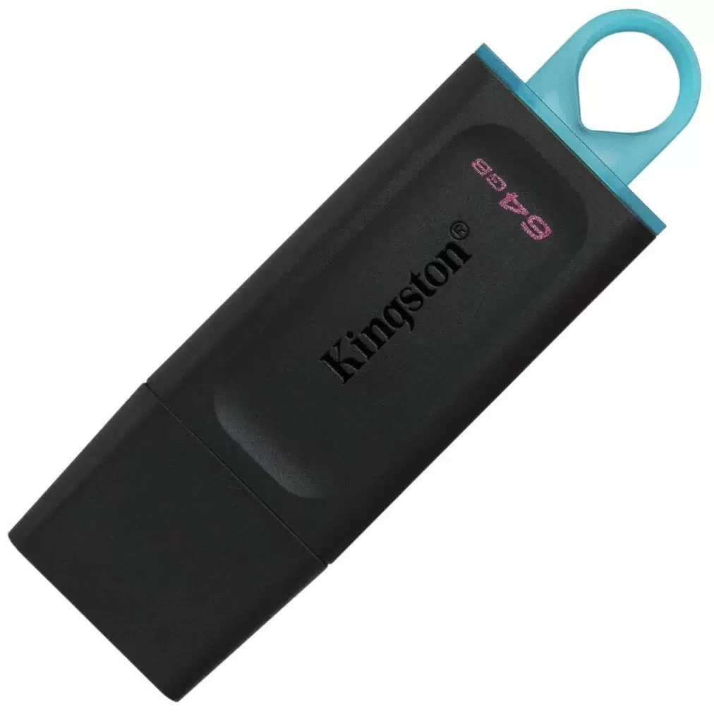 Флешка USB Kingston DataTraveler Exodia (DTX/64GB), 64Gb, USB 3.2 Gen 1, R/W 200/60, черный/бирюзовый