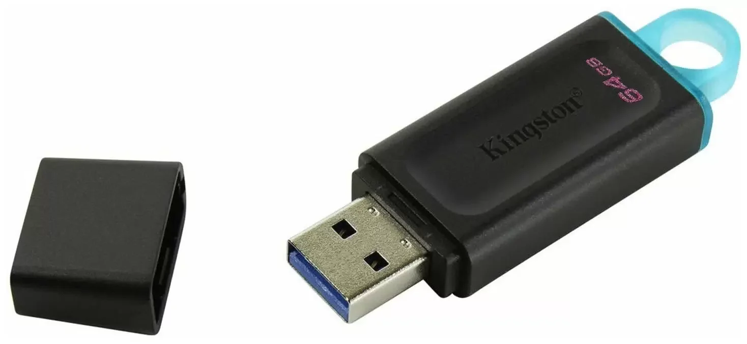 Флешка USB Kingston DataTraveler Exodia (DTX/64GB), 64Gb, USB 3.2 Gen 1, R/W 200/60, черный/бирюзовый