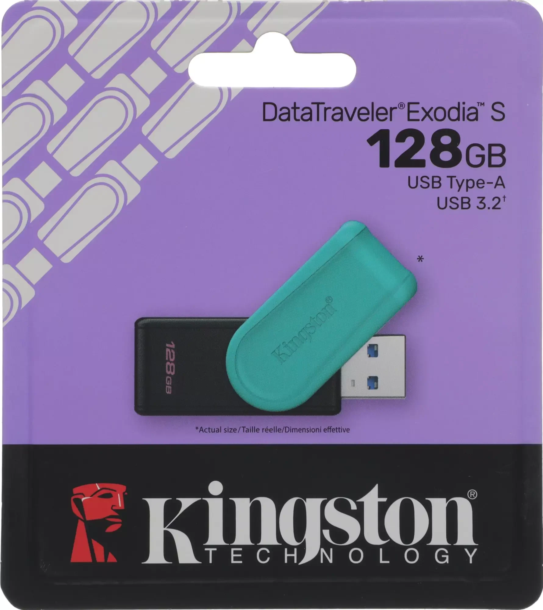 Флешка USB Kingston DataTraveler Exodia S (DTXS/128Gb), 128Gb, USB 3.2 Gen 1, R/W 150/60, бирюзовый/черный
