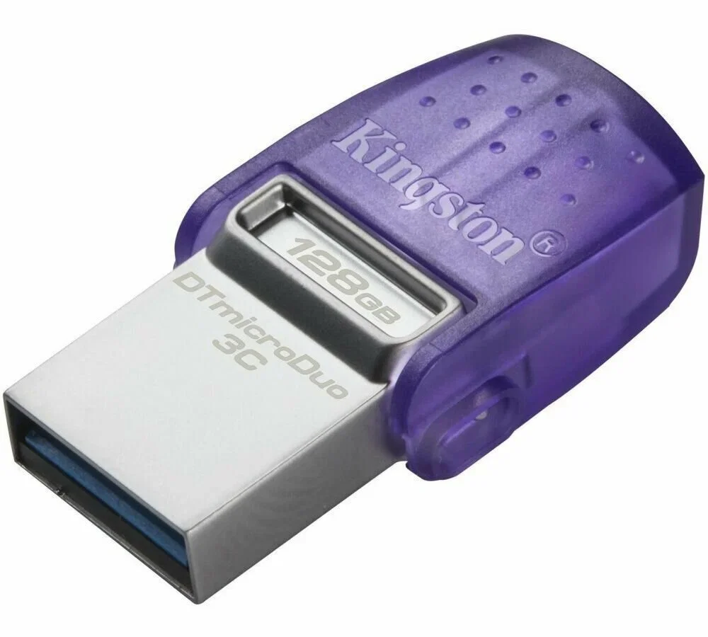 Флешка USB Kingston DataTraveler microDuo 3C (DTDUO3CG3/128Gb), 128Gb, USB 3.2 Gen 1/Type-C, R/W 200/15, фиолетовый
