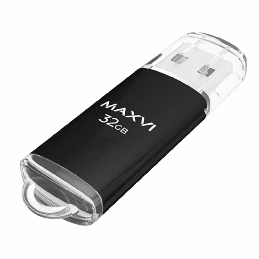 Флешка USB Maxvi P3 32Gb USB 2.0 черный, монолит с колпачком, ABS пластик