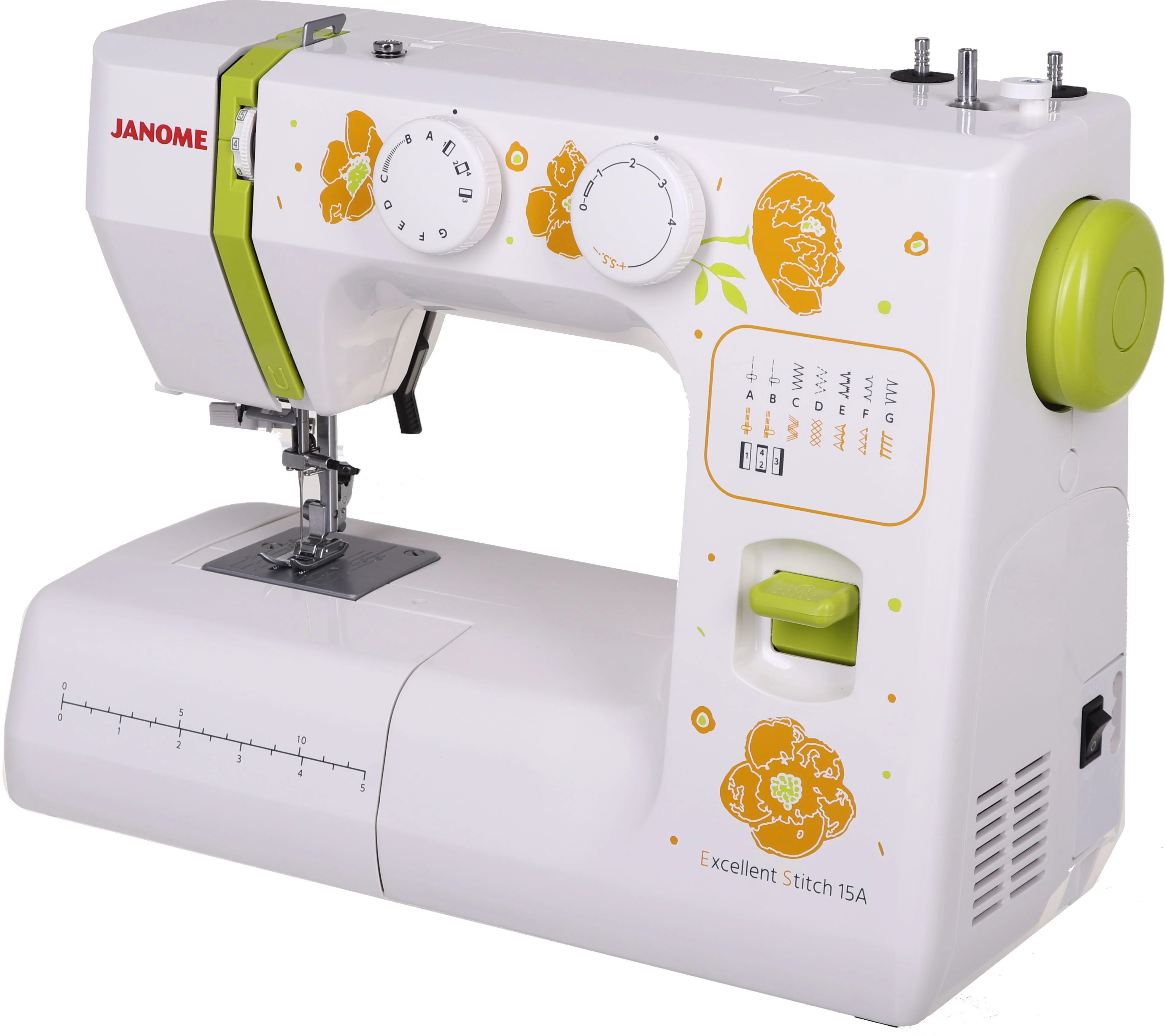 Швейная машина Janome Excellent Stitch 15A белый 85 Вт, 15 швейных операций, Вес 5.5 кг
