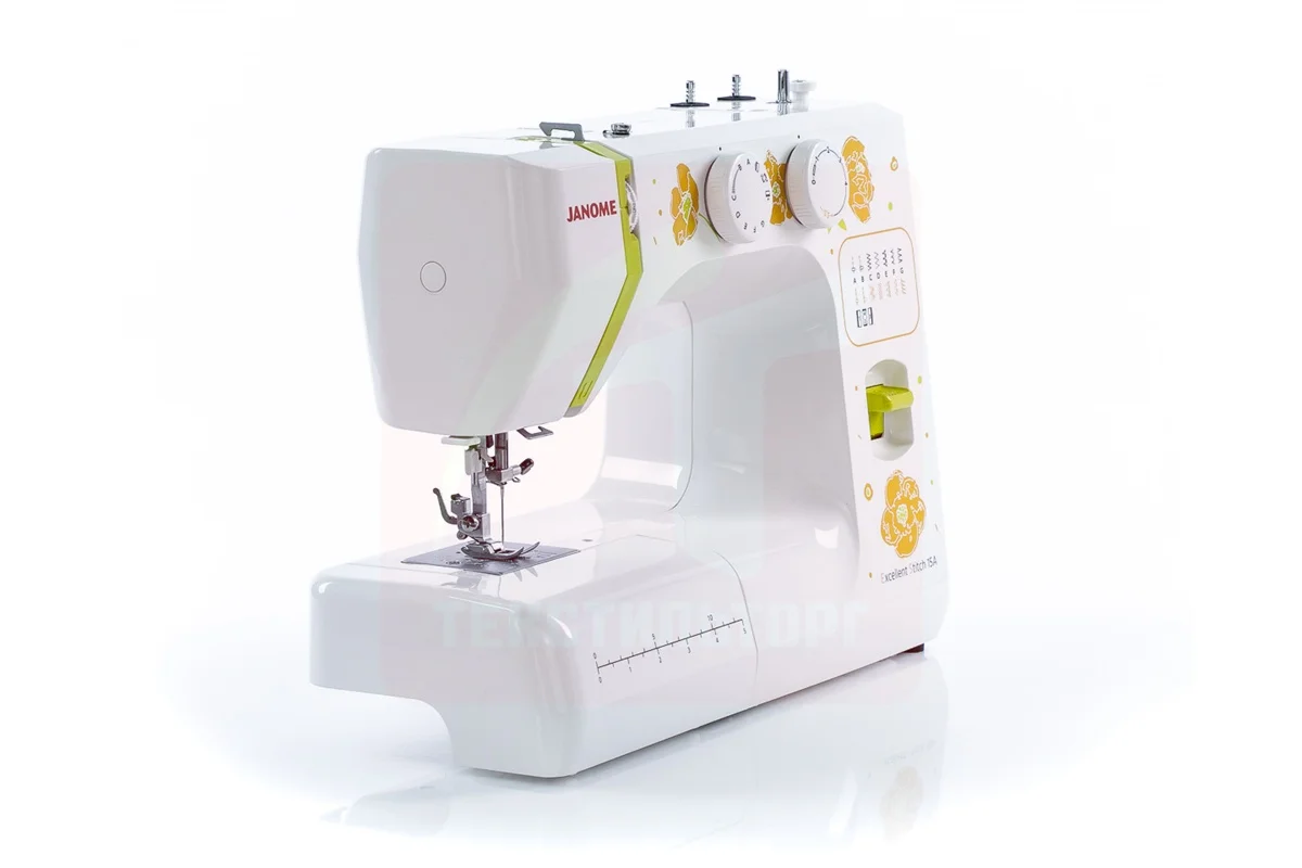 Швейная машина Janome Excellent Stitch 15A белый 85 Вт, 15 швейных операций, Вес 5.5 кг