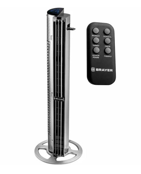 Вентилятор колонный BRAYER 4977BR , Сенсор.упр.,пульт ДУ,вращение70°,мощ-ть75Вт, LED-дисплей