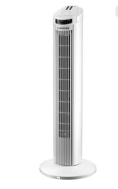 Вентилятор колонный BRAYER BR4958WH, механ.упр.,пульт ДУ,вращение90°,мощ-ть50Вт,защита от перегрева