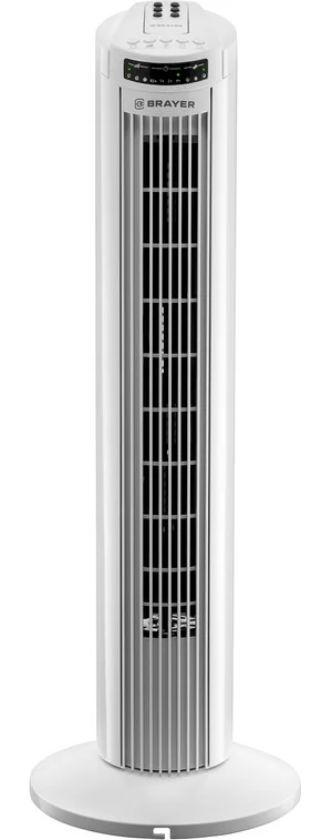 Вентилятор колонный BRAYER BR4958WH, механ.упр.,пульт ДУ,вращение90°,мощ-ть50Вт,защита от перегрева