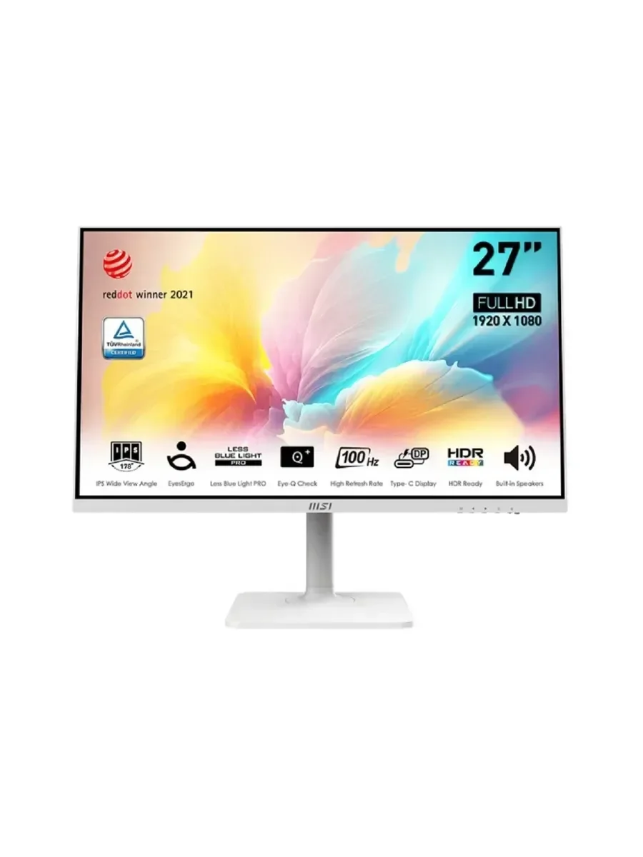 Монитор 27" MSI Modern MD272XPW White (IPS, 1920x1080, HDMI+DP+Type C, 4 ms, 178°/178°, 300 cd/m, 1000:1, 100Hz, Spk, Pivot) bp