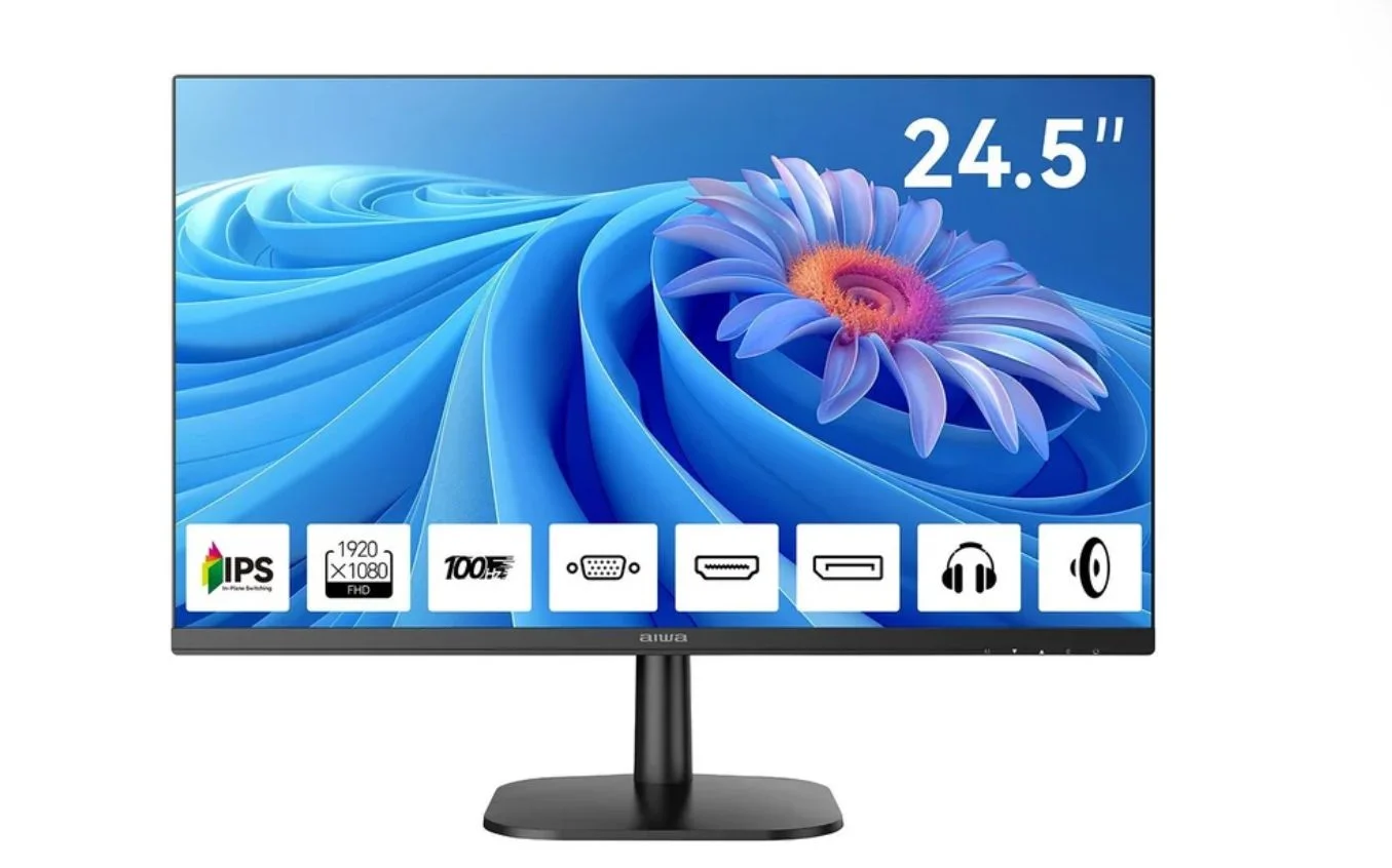 Монитор BadPack 24.5" AIWA MD2511 Black (IPS, 1920x1080, D-Sub+HDMI+DP, 4 ms, 178°/178°, 300 cd/m, 1000:1, 100Hz, Spk, внутр БП)