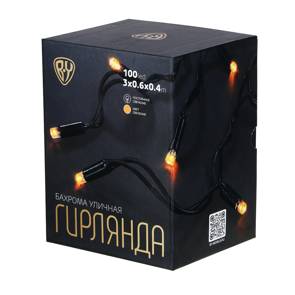 VETTA BY Эл.гирлянда бахрома уличная, 3x0.6х0.4м, 100LED, желтый,пост свеч,ПВХ черный,коннект,IP65,2