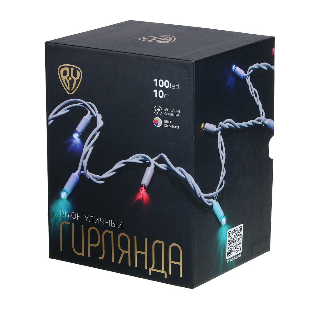 VETTA BY Эл.гирлянда вьюн уличный, 10м, 100LED, "Новый мульти",мерцание, ПВХ белый,коннектор,IP65,22