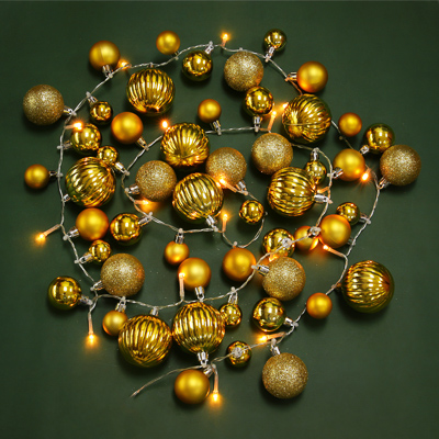 VETTA СНОУ БУМ Гирлянда эл. декоративная из шаров, 5 LED, 281см, 1 реж, 3xААА, золотой, пластик