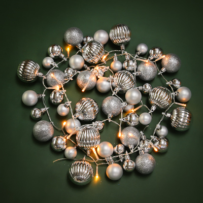 VETTA СНОУ БУМ Гирлянда эл. декоративная из шаров, 5 LED, 281см, 1 реж, 3xААА, серебряный, пластик