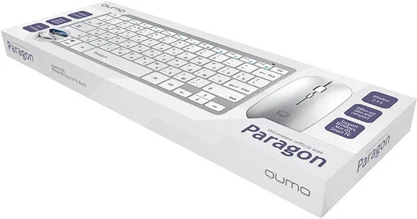 Комплект клавиатура + мышь Qumo Paragon Silver + белый K15/M21, беспроводной 2.4G, клавиатура + мышь, 400 mA