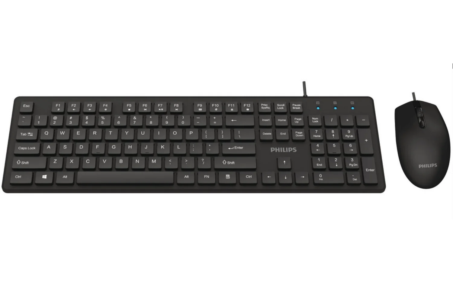 Комплект клавиатура + мышь проводной комплект Philips SPT6264, USB 2.0 104 клав/3 кнопки, 800-2400dpi, русская заводская раскладка, черный