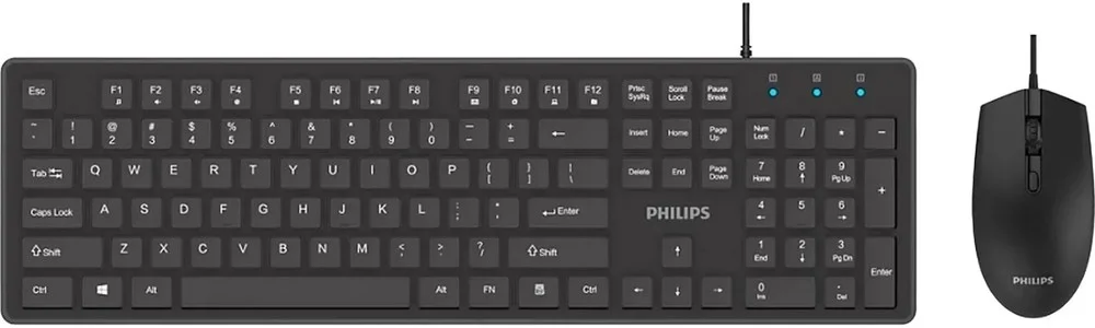 Комплект клавиатура + мышь проводной комплект Philips SPT6264, USB 2.0 104 клав/3 кнопки, 800-2400dpi, русская заводская раскладка, черный