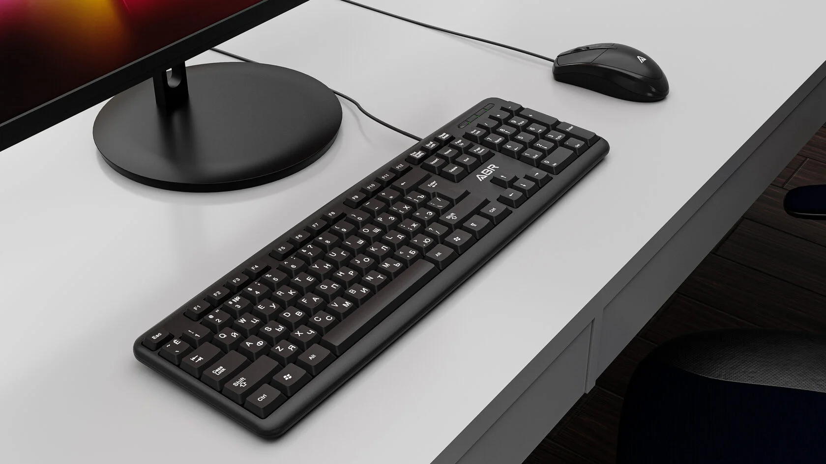 Комплект клавиатура и мышь ABR KM600 черный, интерфейс USB, проводной, RU/EN