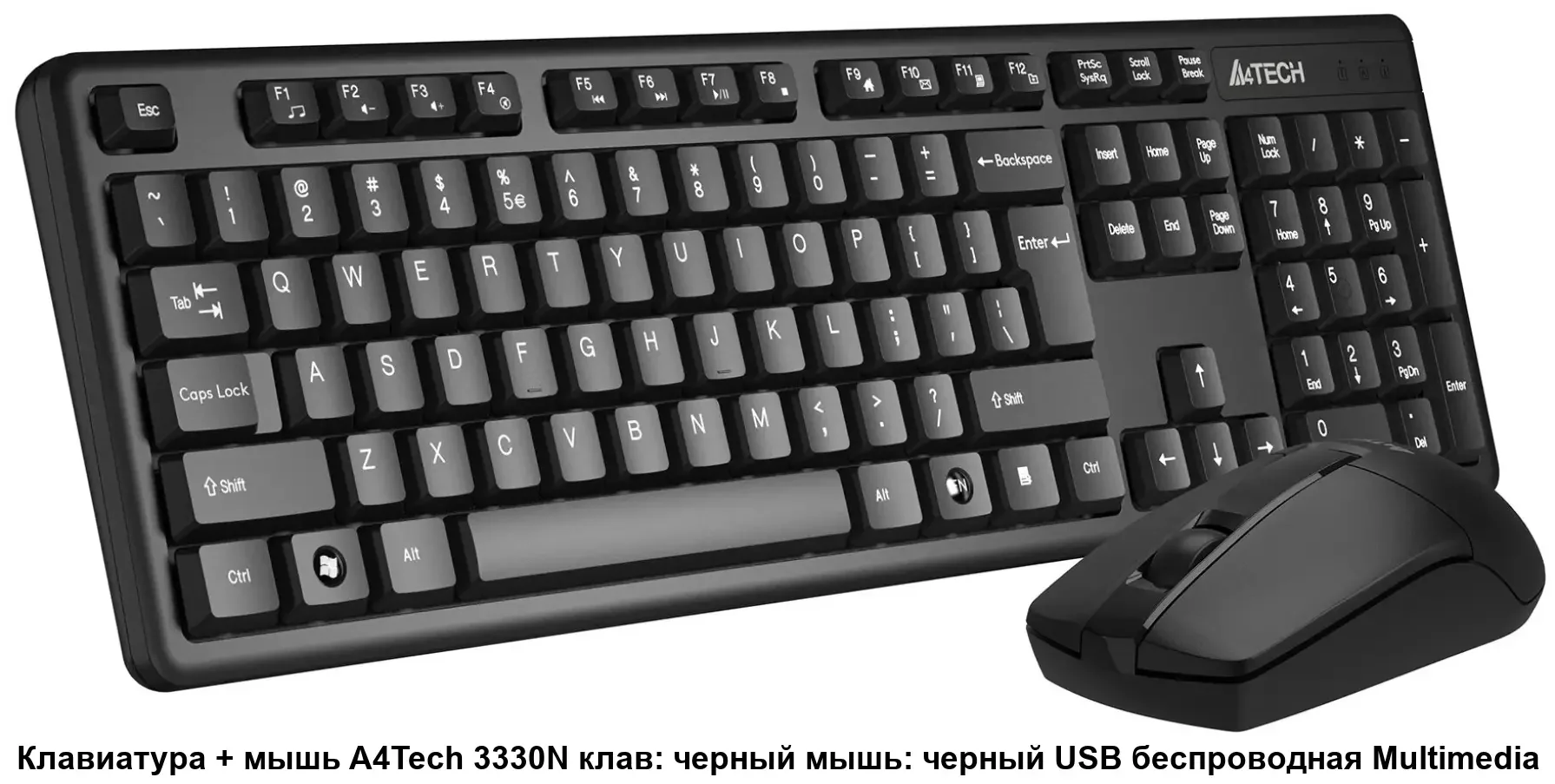 Комплект клавиатура+мышь A4Tech 3330N беспроводной, USB, 1200 DPI, чёрный