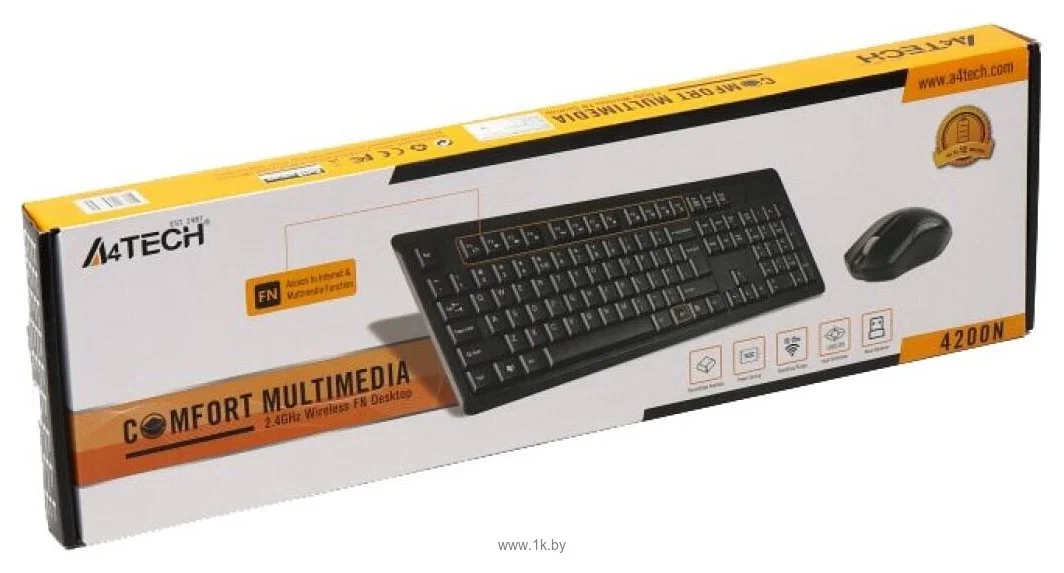 Комплект клавиатура+мышь A4Tech 4200N беспроводной, USB, 1000 DPI, чёрный