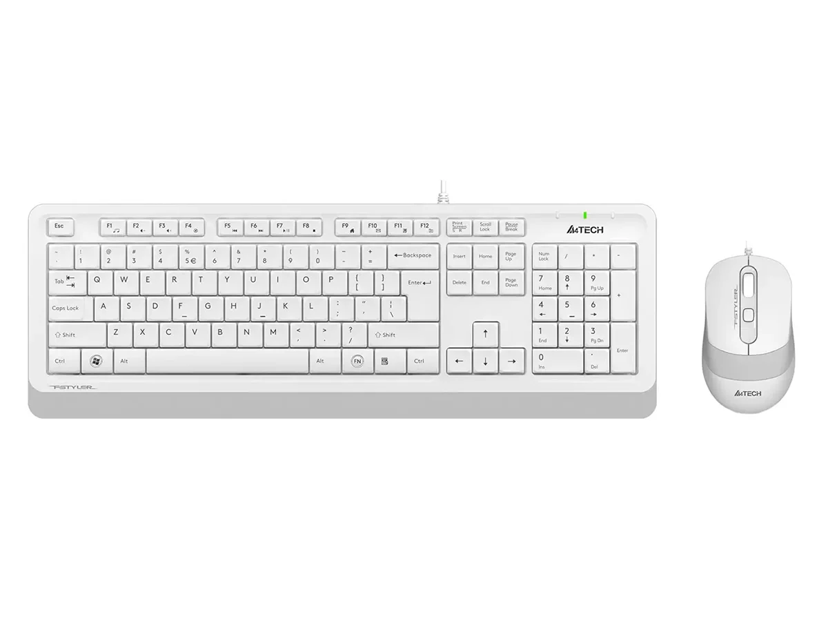 Комплект клавиатура+мышь A4Tech FStyler F1010 проводной, USB, 1600 DPI, белый/серый