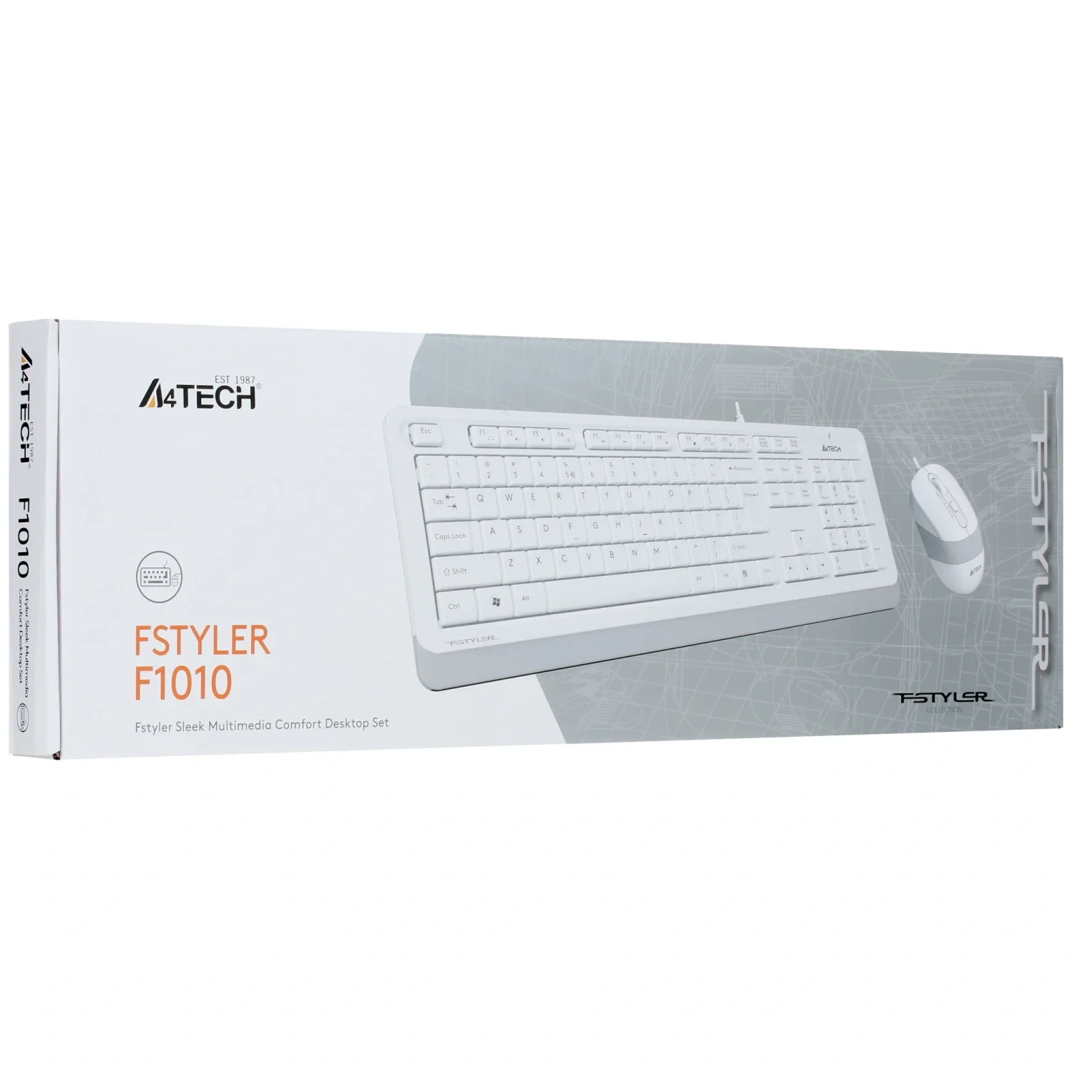 Комплект клавиатура+мышь A4Tech FStyler F1010 проводной, USB, 1600 DPI, белый/серый