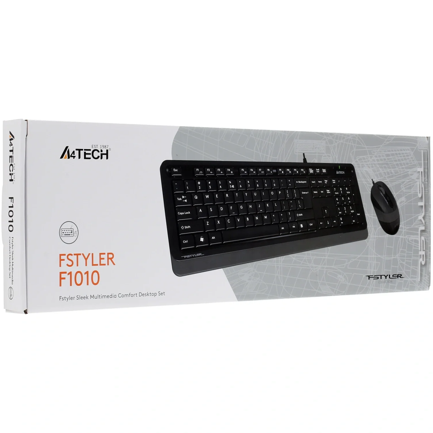 Комплект клавиатура+мышь A4Tech FStyler F1010 проводной, USB, 1600 DPI, чёрный