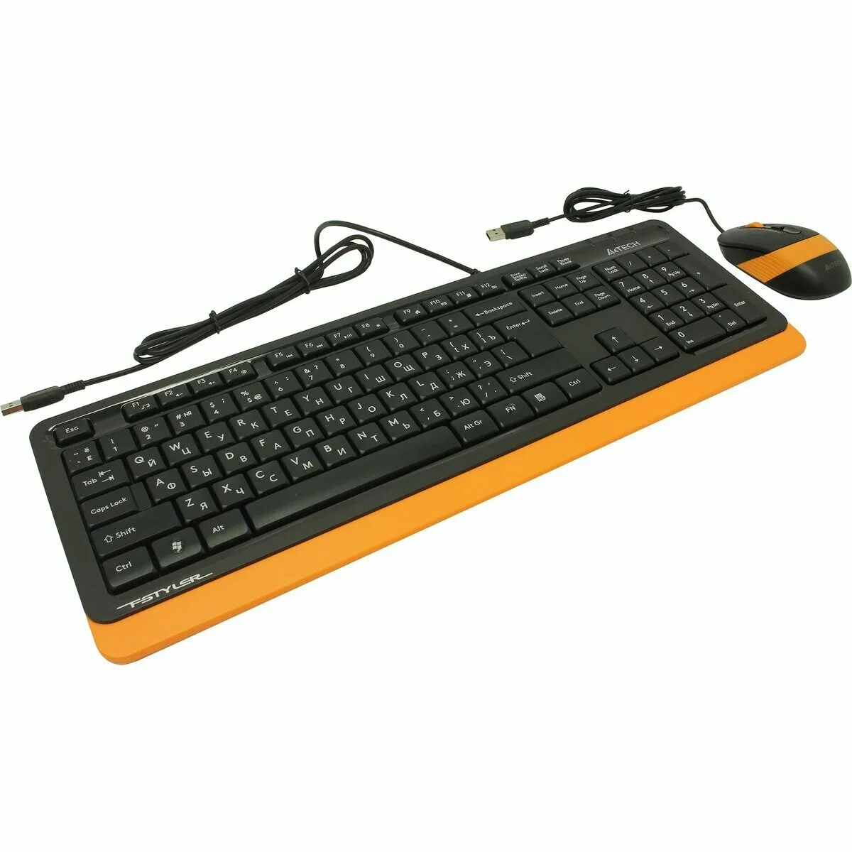 Комплект клавиатура+мышь A4Tech FStyler F1010 проводной, USB, 1600 DPI, чёрный/оранжевый