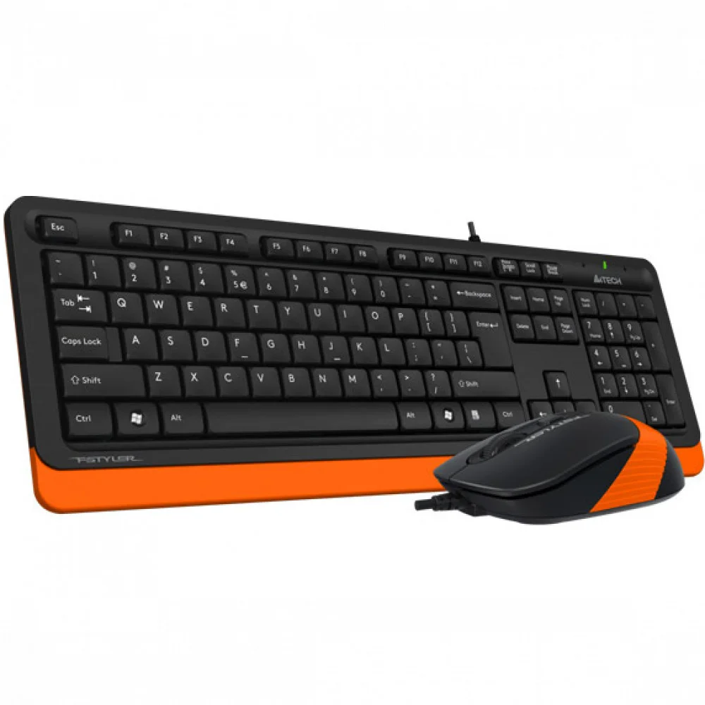 Комплект клавиатура+мышь A4Tech FStyler F1010 проводной, USB, 1600 DPI, чёрный/оранжевый