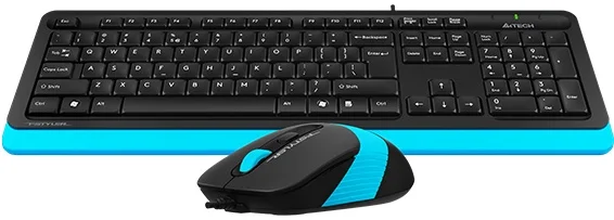 Комплект клавиатура+мышь A4Tech FStyler F1010 проводной, USB, 1600 DPI, чёрный/синий
