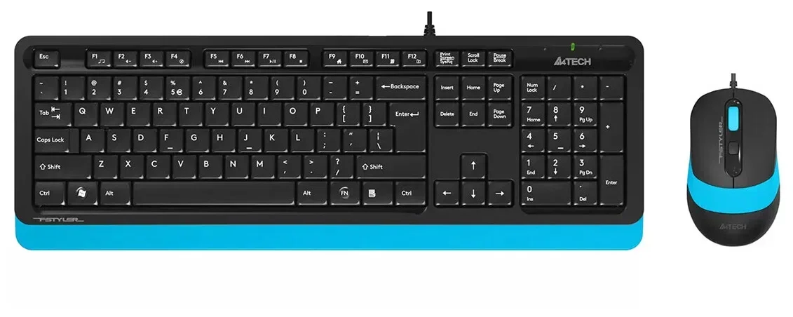 Комплект клавиатура+мышь A4Tech FStyler F1010 проводной, USB, 1600 DPI, чёрный/синий