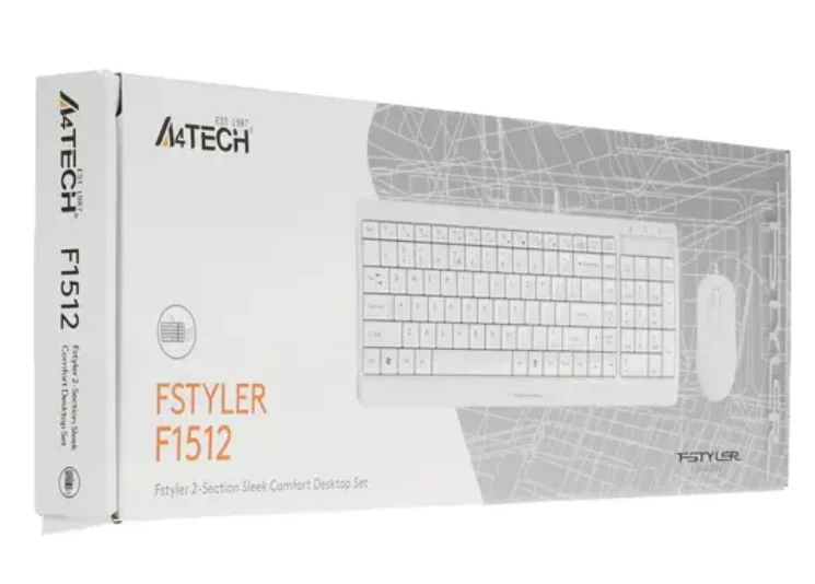 Комплект клавиатура+мышь A4Tech FStyler F1512 проводной, USB, 1200 DPI, белый