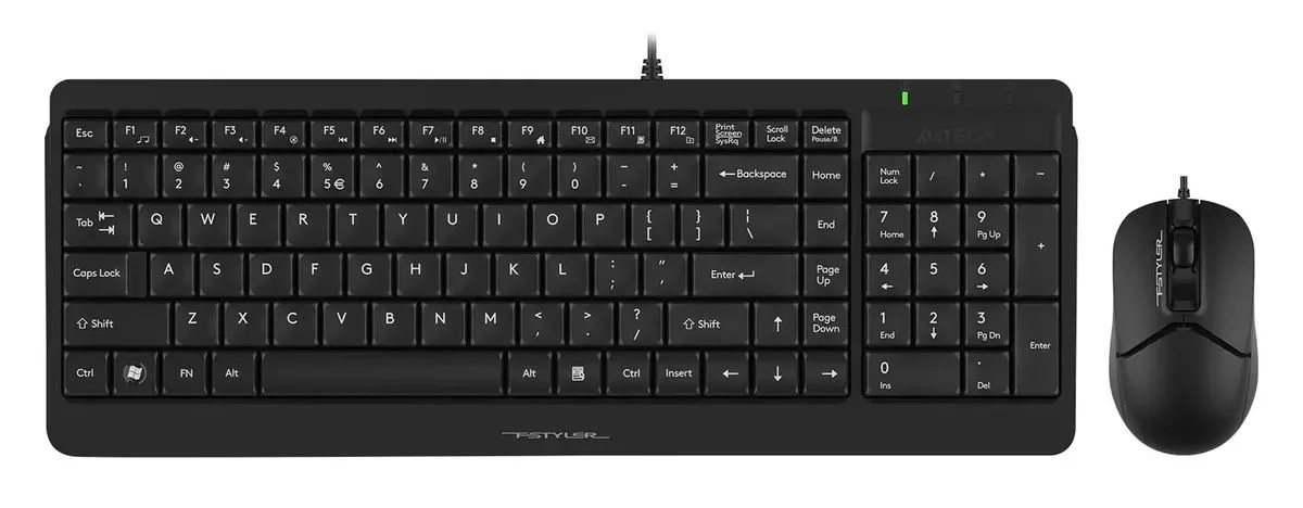 Комплект клавиатура+мышь A4Tech FStyler F1512 проводной, USB, 1200 DPI, черный