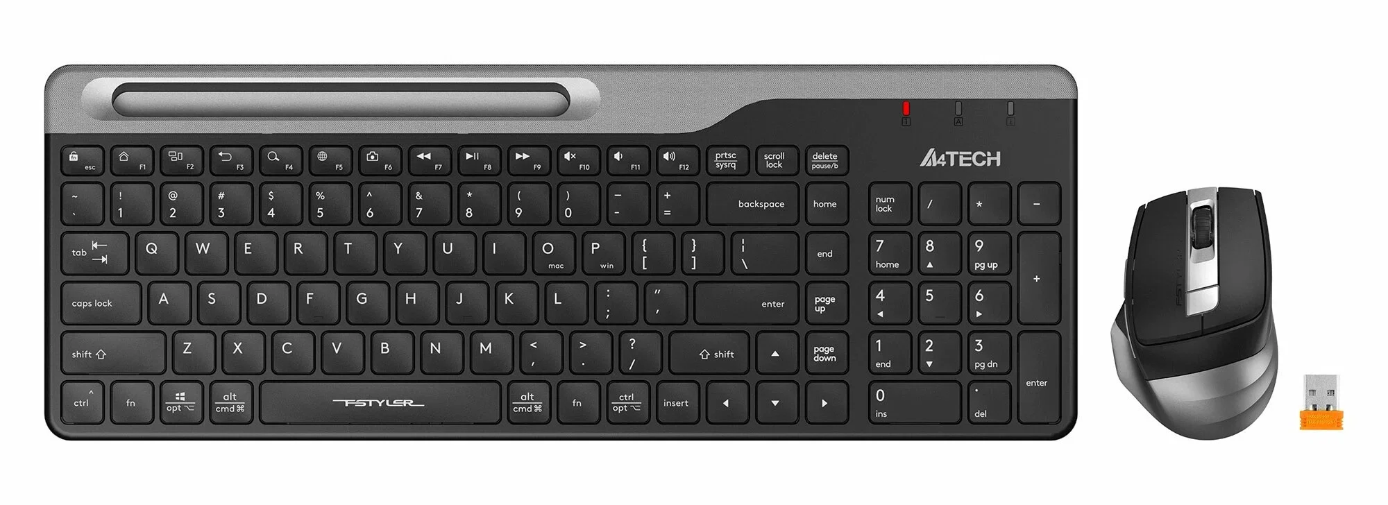 Комплект клавиатура+мышь A4Tech FStyler FB2535C беспроводной, USB + Bluetooth, 2000 DPI, черный