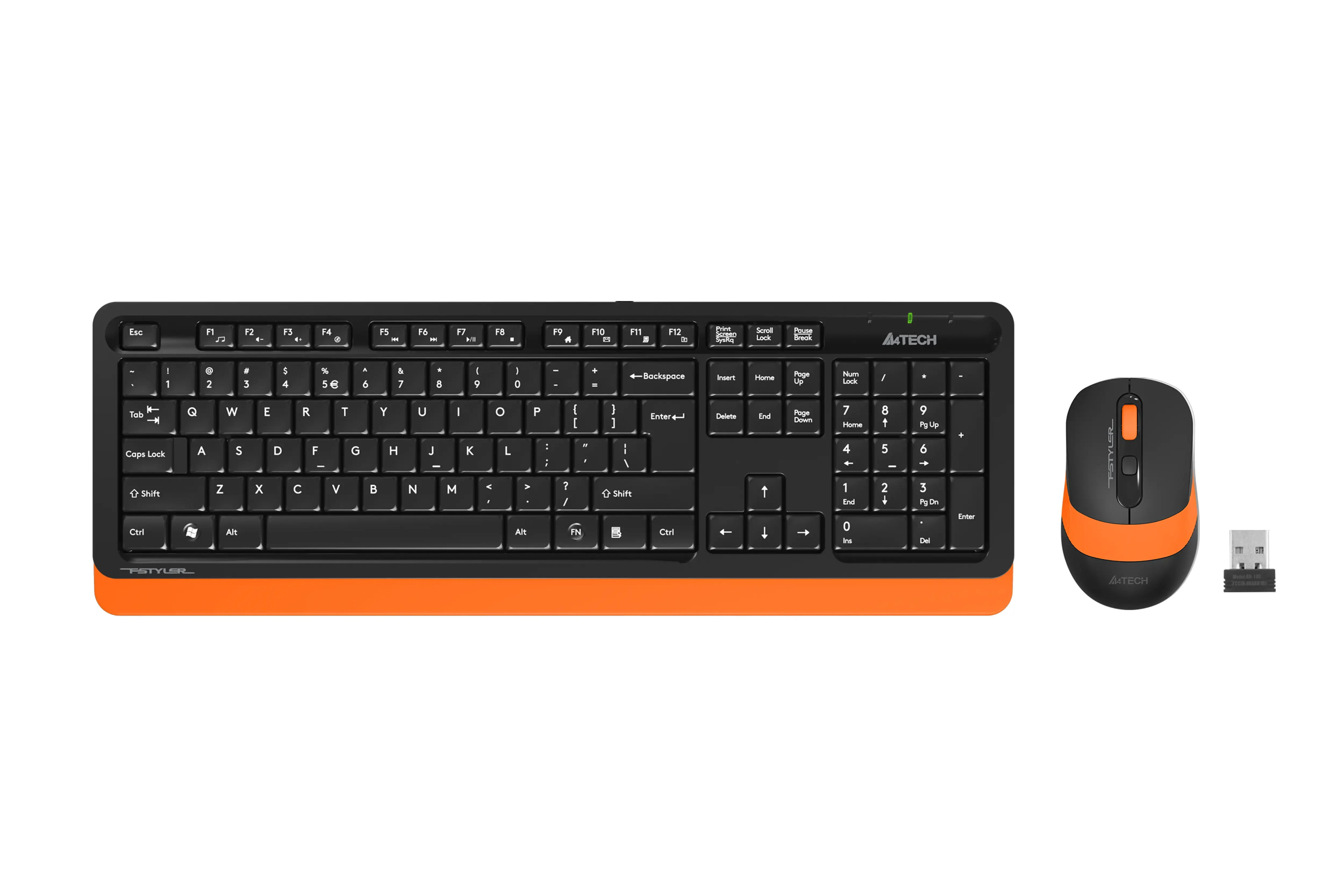 Комплект клавиатура+мышь A4Tech FStyler FG1010 беспроводной, USB, 2000 DPI, чёрный/оранжевый