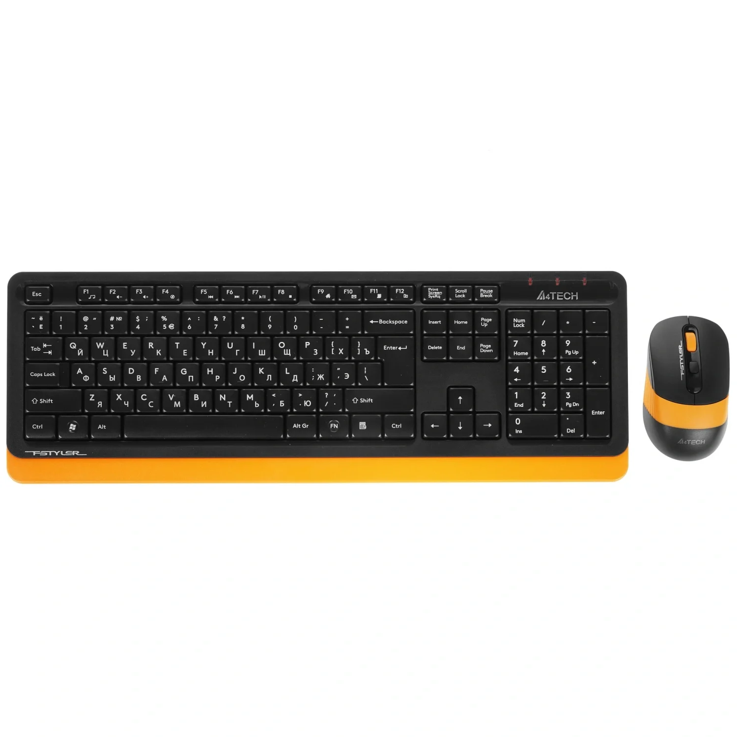 Комплект клавиатура+мышь A4Tech FStyler FG1010 беспроводной, USB, 2000 DPI, чёрный/оранжевый