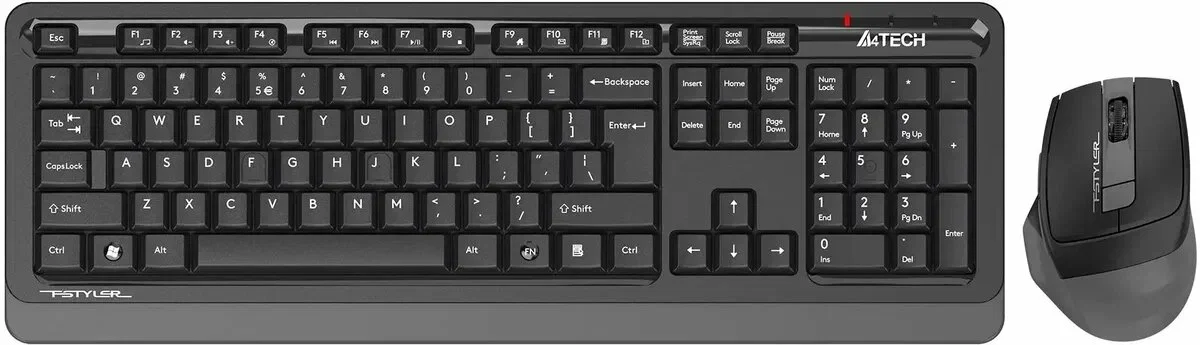 Комплект клавиатура+мышь A4Tech FStyler FG1035 беспроводной, USB, 2000 DPI, чёрный/серый