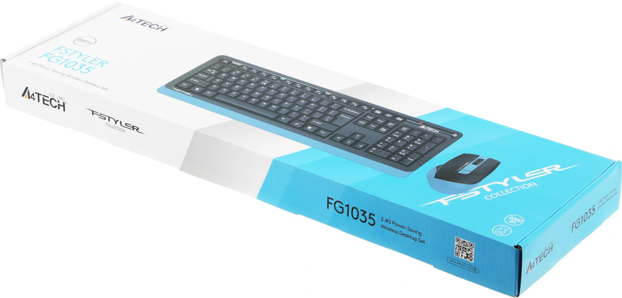 Комплект клавиатура+мышь A4Tech FStyler FG1035 беспроводной, USB, 2000 DPI, чёрный/синий