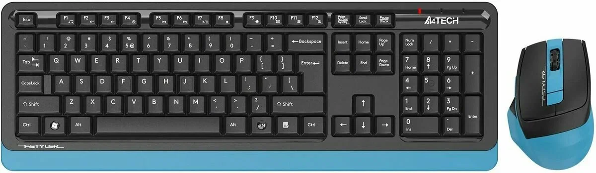 Комплект клавиатура+мышь A4Tech FStyler FG1035 беспроводной, USB, 2000 DPI, чёрный/синий