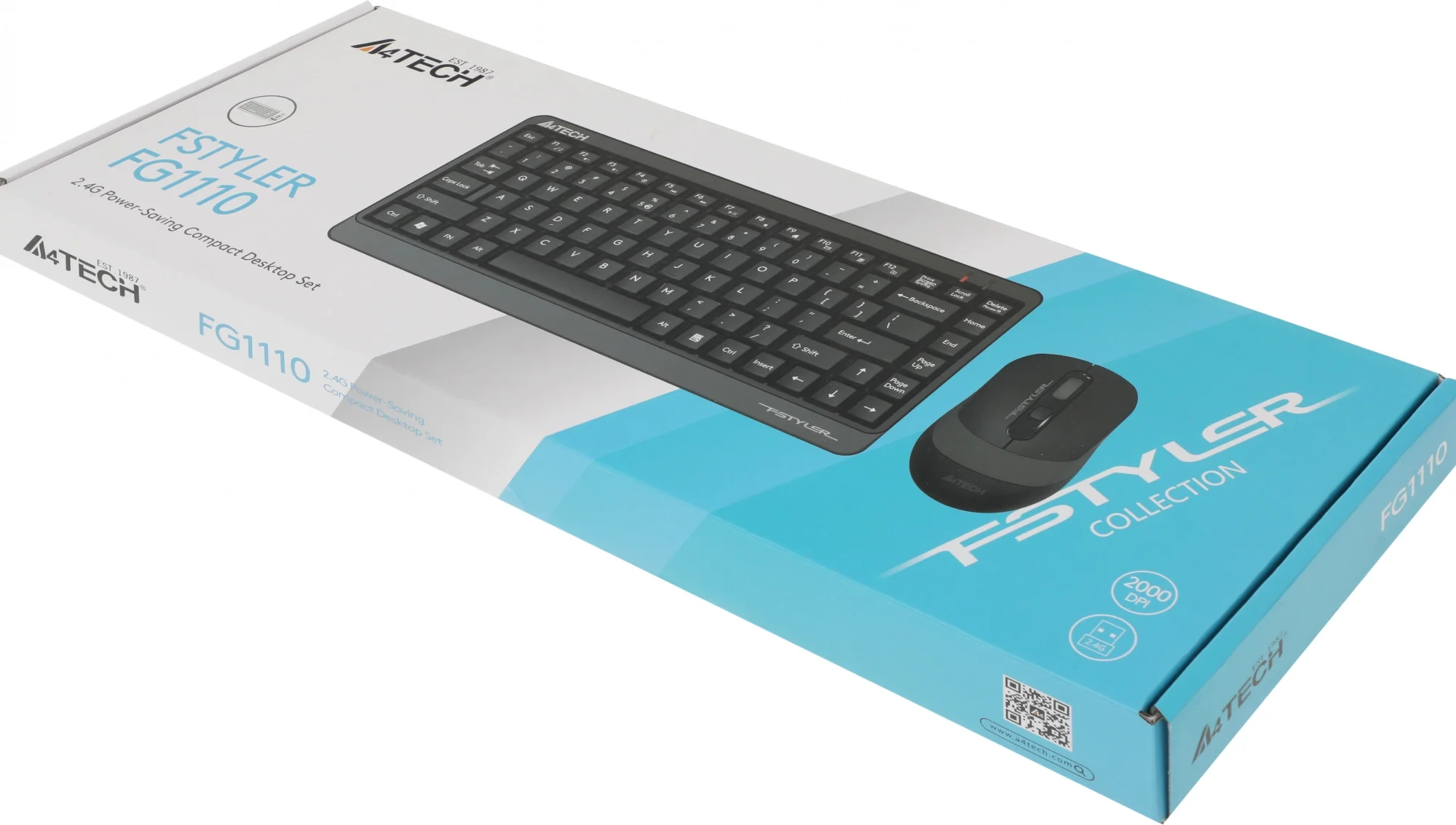 Комплект клавиатура+мышь A4Tech FStyler FG1110 беспроводной, USB, 2000 DPI, чёрный/серый