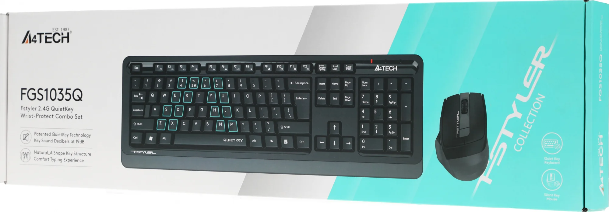 Комплект клавиатура+мышь A4Tech FStyler FGS1035Q беспроводной, USB, 2000 DPI, чёрный/серый