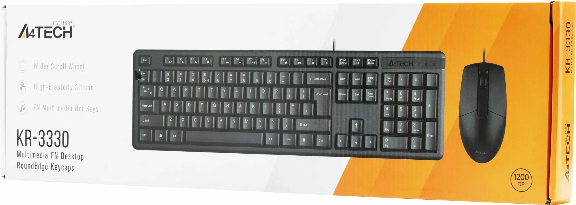 Комплект клавиатура+мышь A4Tech KR-3330S проводной, USB, 1200 DPI, чёрный
