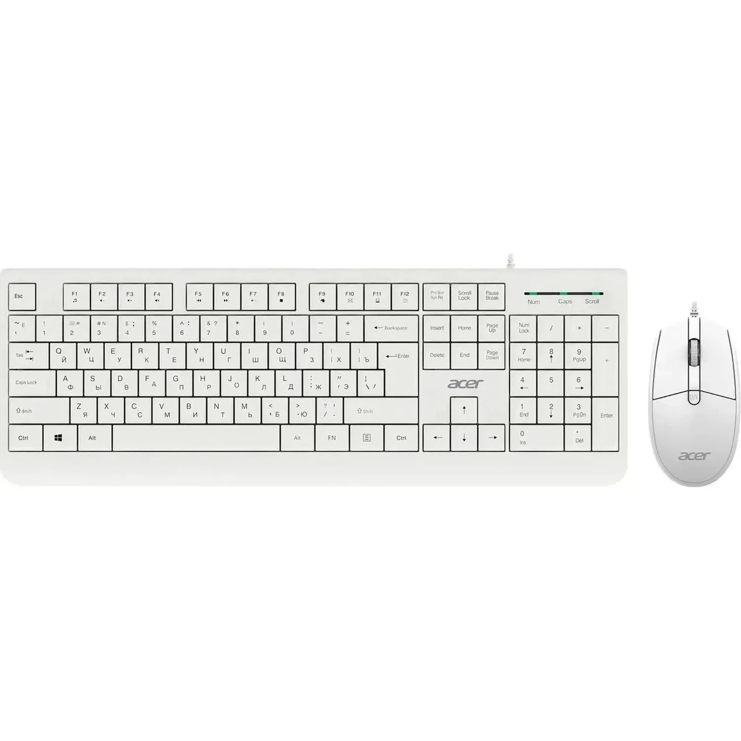 Комплект клавиатура+мышь Acer OCC400 проводной, USB, 2000 DPI, белый