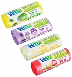 VETTA Мешки для мусора Bio 20шт, 30л, 9мкн, 4 аром.(ваниль, клубника, лимон, лаванда), 101-020