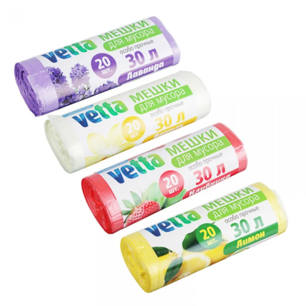 VETTA Мешки для мусора Bio 30шт, 30л, 8мкм, 4 аромата (ваниль, клубника, лимон, лаванда)