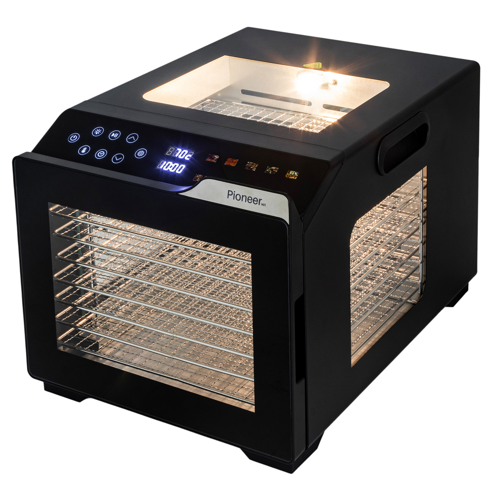 Электросушилка для овощей и фруктов Pioneer FD810 black, 1100Вт, 35-75℃, 8поддонов, сенсорное упр